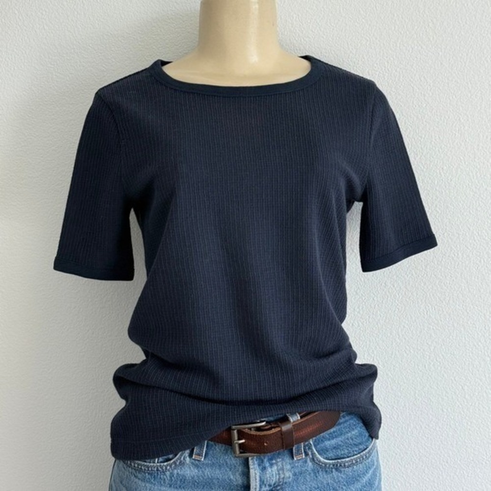 J.Crew Waffle Knit Tee XS Navy Blue Classic Casual Short Sleeve‎ Thermal Top